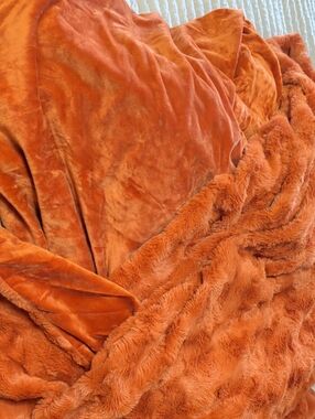 King Size Velour/Faux Fur Rust Orange Duvet Cover